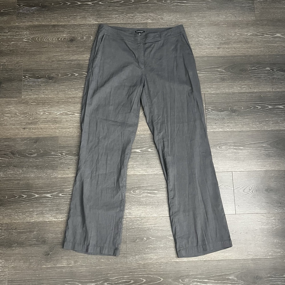 EILEEN FISHER Gray Straight Leg Linen Blend Trouser Pants Womens Size 12‎ NWT